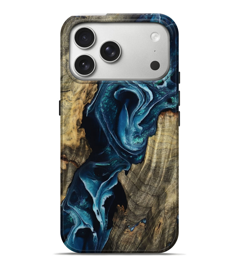 iPhone 17 Pro Max Wood Live Edge Phone Case - Kaela (Blue, 805369)
