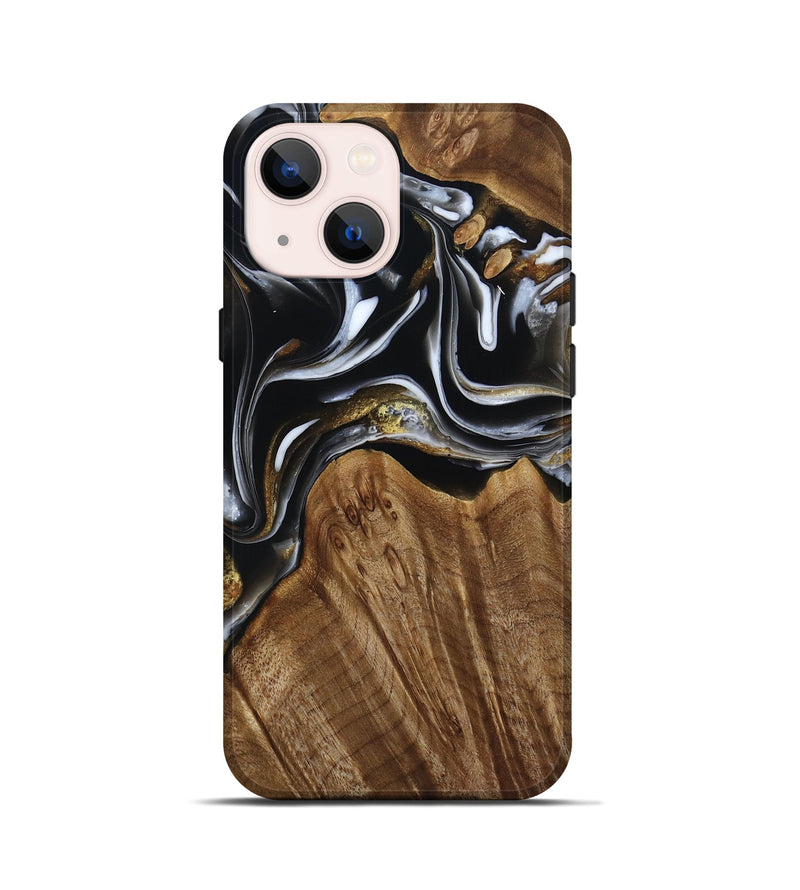 iPhone 13 mini Wood Live Edge Phone Case - Ursula (Black & White, 805370)