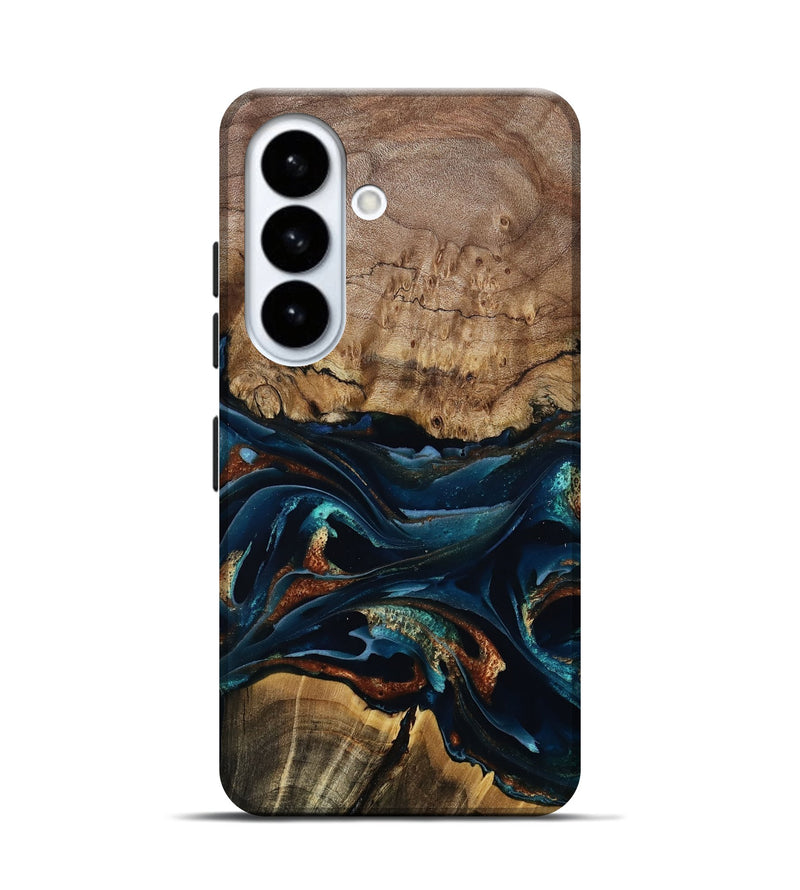 Galaxy S26 Wood Live Edge Phone Case - Colonel (Teal & Gold, 805371)