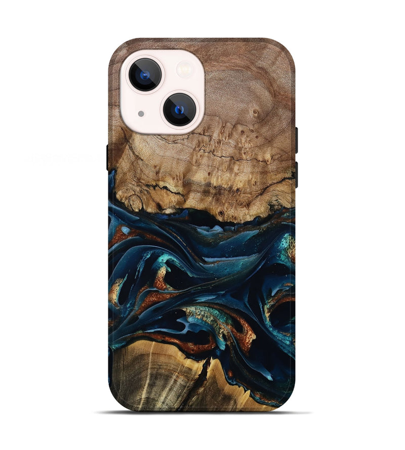 iPhone 13 Wood Live Edge Phone Case - Colonel (Teal & Gold, 805371)