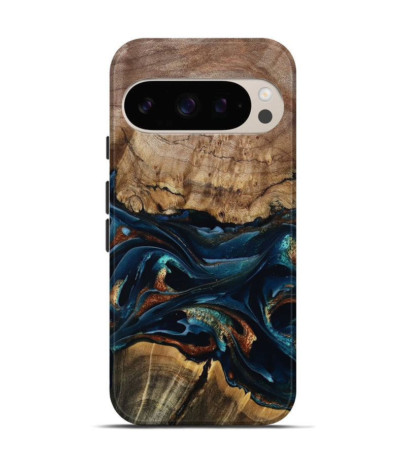 Pixel 10 Pro Wood Live Edge Phone Case - Colonel (Teal & Gold, 805371)
