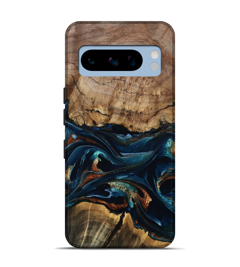 Pixel 8 Pro Wood Live Edge Phone Case - Colonel (Teal & Gold, 805371)