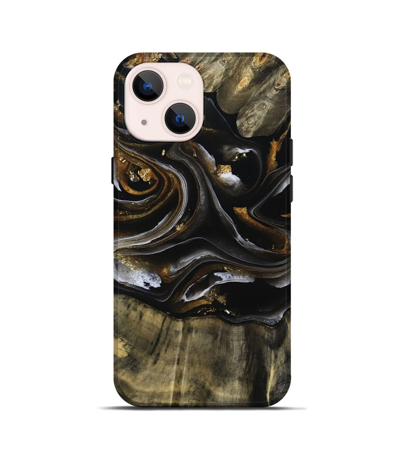 iPhone 13 mini Wood Live Edge Phone Case - Ruthann (Black & White, 805377)