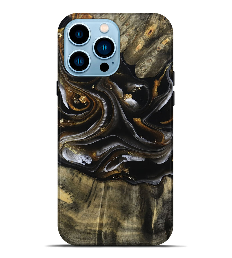 iPhone 14 Pro Max Wood Live Edge Phone Case - Ruthann (Black & White, 805377)