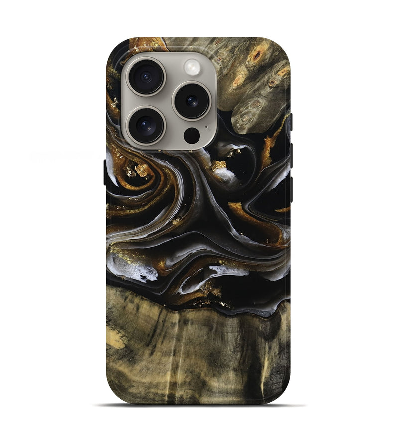 iPhone 16 Pro Wood Live Edge Phone Case - Ruthann (Black & White, 805377)