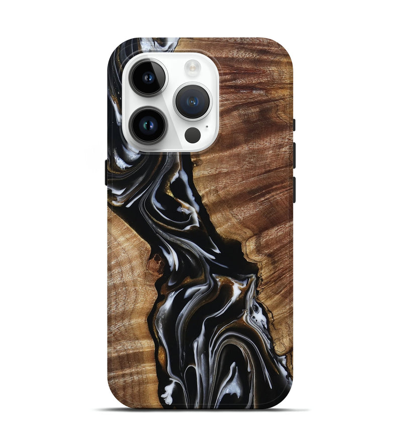 iPhone 15 Pro Wood Live Edge Phone Case - Tiffani (Black & White, 805378)