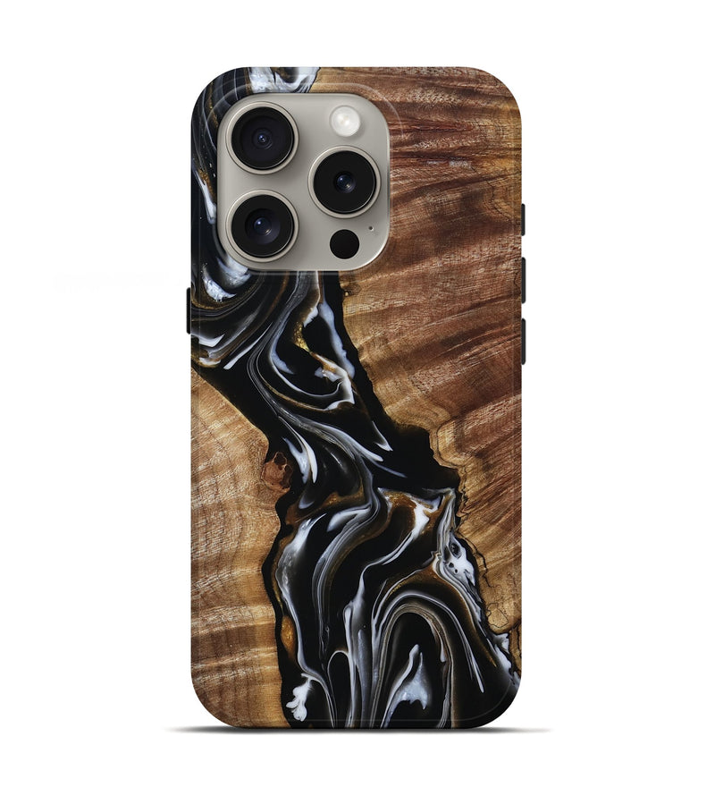 iPhone 16 Pro Wood Live Edge Phone Case - Tiffani (Black & White, 805378)