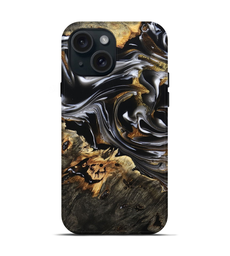 iPhone 15 Wood Live Edge Phone Case - Mahlon (Black & White, 805379)