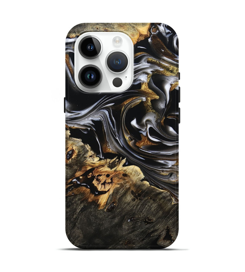 iPhone 15 Pro Wood Live Edge Phone Case - Mahlon (Black & White, 805379)