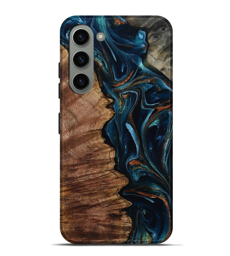 Galaxy S23 Plus Wood Live Edge Phone Case - Pansy (Teal & Gold, 805380)