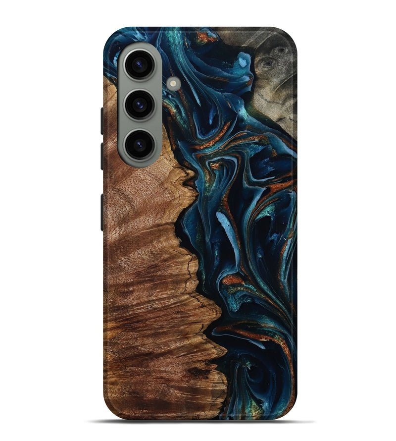 Galaxy S24 Plus Wood Live Edge Phone Case - Pansy (Teal & Gold, 805380)