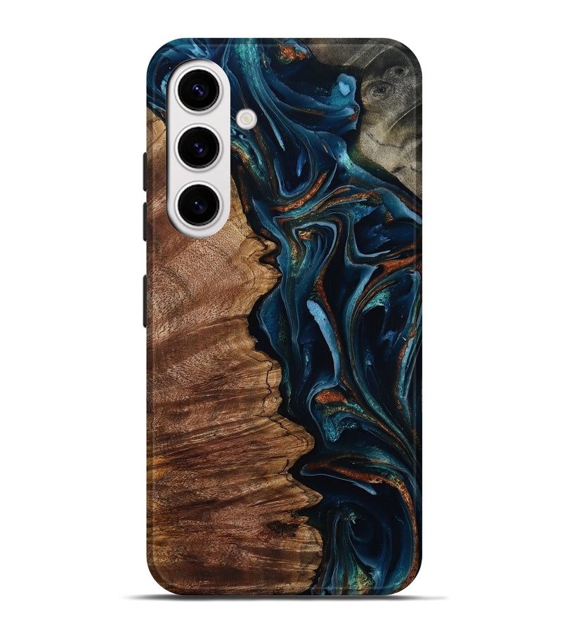 Galaxy S25 Plus Wood Live Edge Phone Case - Pansy (Teal & Gold, 805380)