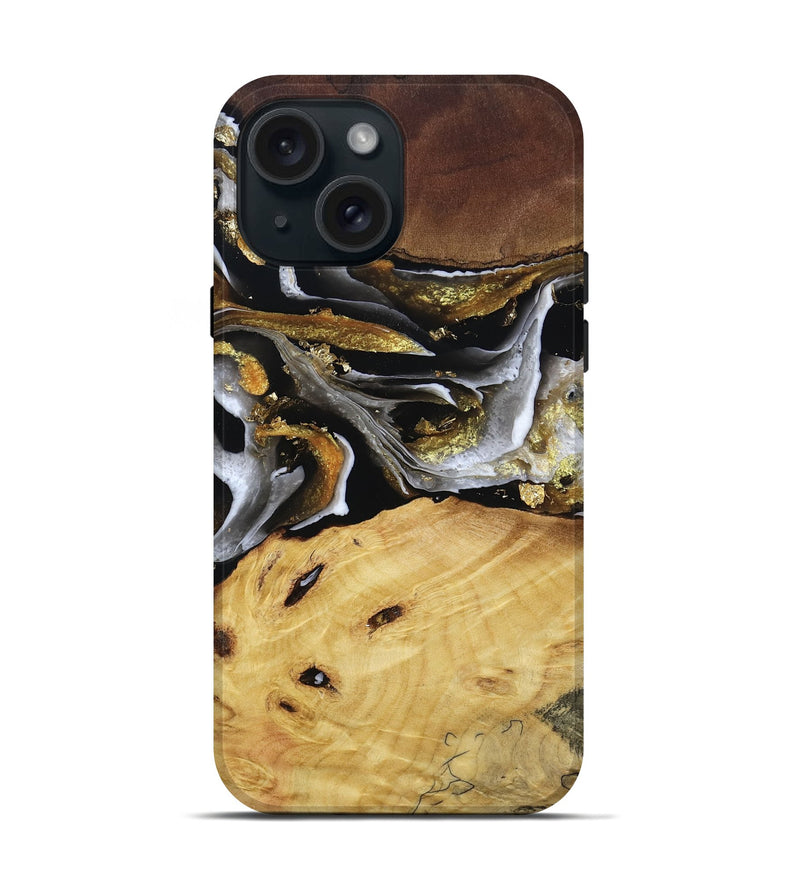 iPhone 15 Wood Live Edge Phone Case - Rohan (Black & White, 805383)