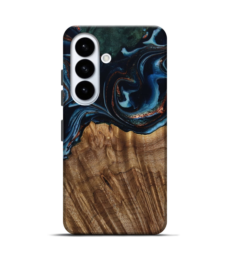 Galaxy S26 Wood Live Edge Phone Case - Camron (Teal & Gold, 805386)