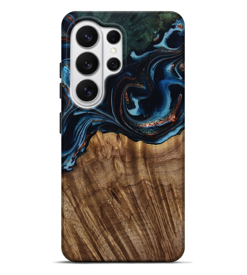 Galaxy S26 Ultra Wood Live Edge Phone Case - Camron (Teal & Gold, 805386)