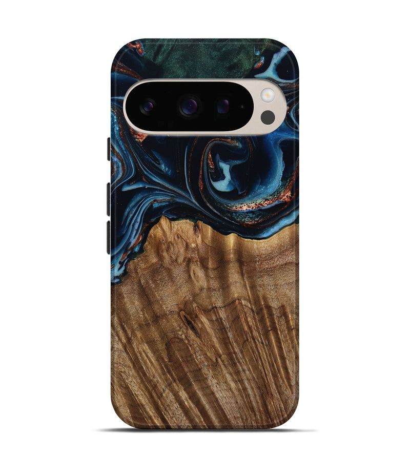 Pixel 10 Pro Wood Live Edge Phone Case - Camron (Teal & Gold, 805386)
