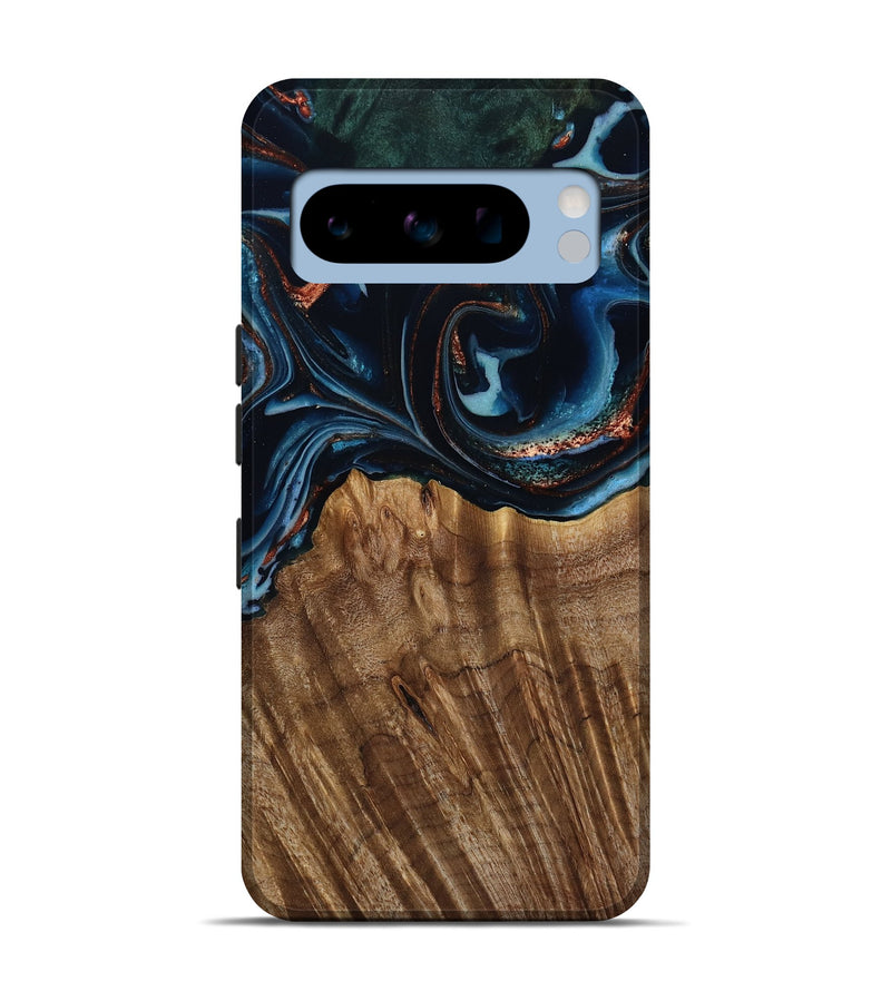 Pixel 8 Pro Wood Live Edge Phone Case - Camron (Teal & Gold, 805386)