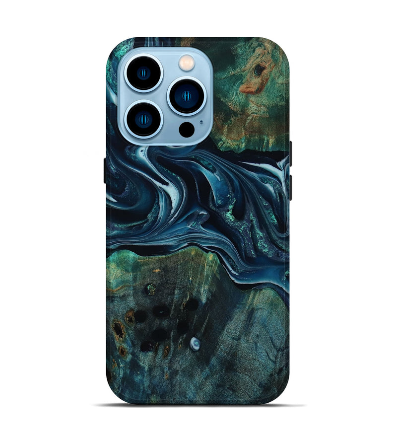 iPhone 14 Pro Wood Live Edge Phone Case - Aubrey (Blue, 805388)