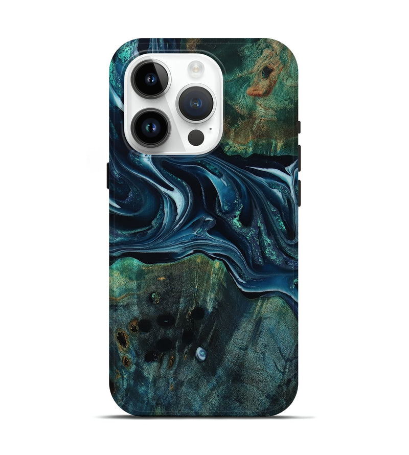 iPhone 15 Pro Wood Live Edge Phone Case - Aubrey (Blue, 805388)