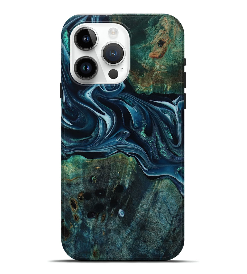 iPhone 15 Pro Max Wood Live Edge Phone Case - Aubrey (Blue, 805388)