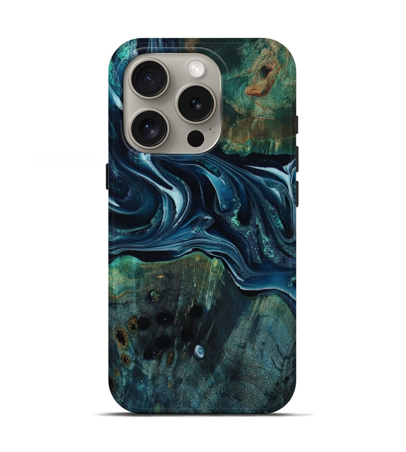 iPhone 16 Pro Wood Live Edge Phone Case - Aubrey (Blue, 805388)