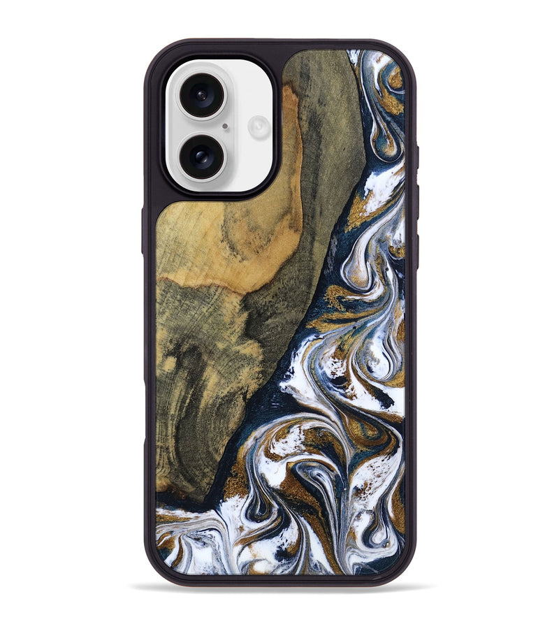iPhone 16 Plus Wood Phone Case - Aryana (Teal & Gold, 805401)