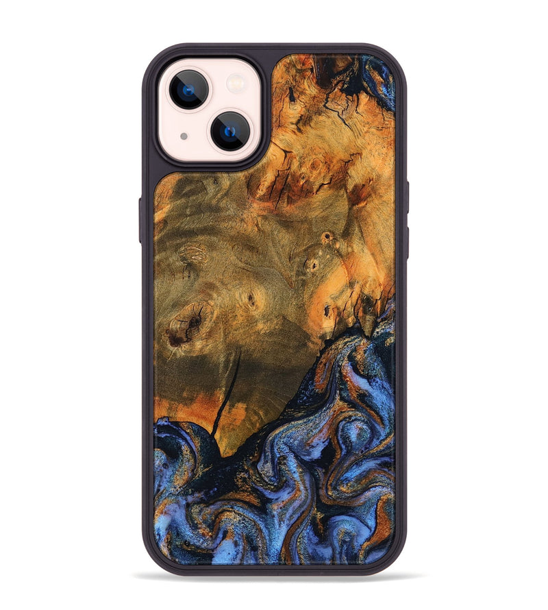 iPhone 14 Plus Wood Phone Case - Lyndon (Teal & Gold, 805403)