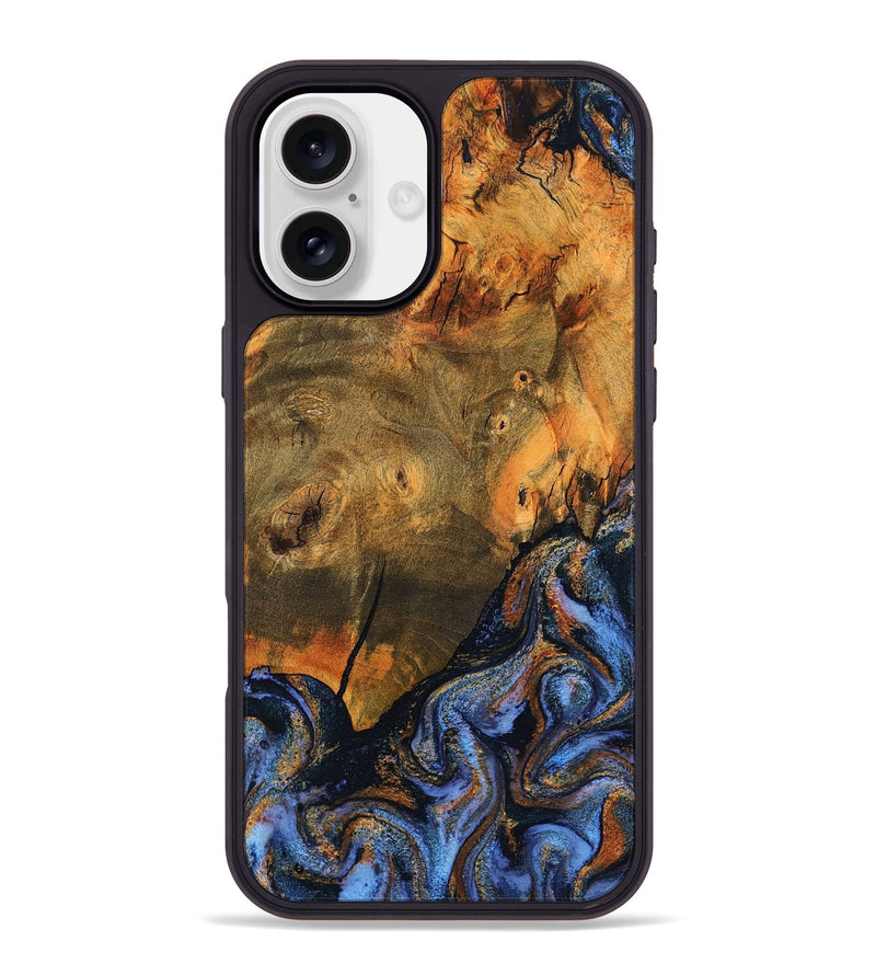 iPhone 16 Plus Wood Phone Case - Lyndon (Teal & Gold, 805403)
