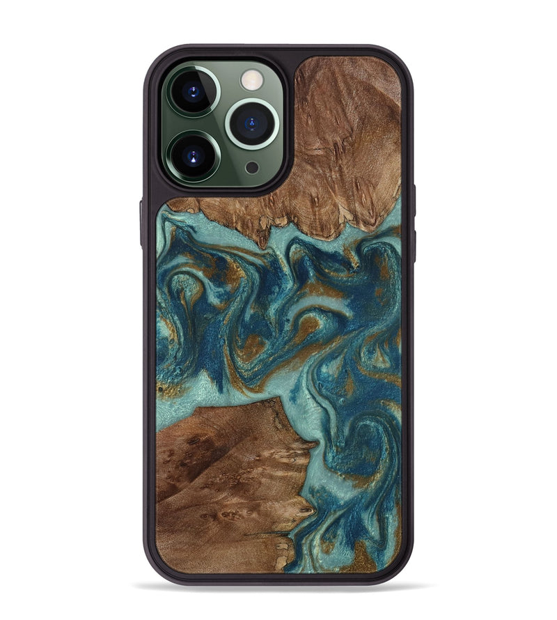 iPhone 13 Pro Max Wood Phone Case - Delmar (Teal & Gold, 805463)