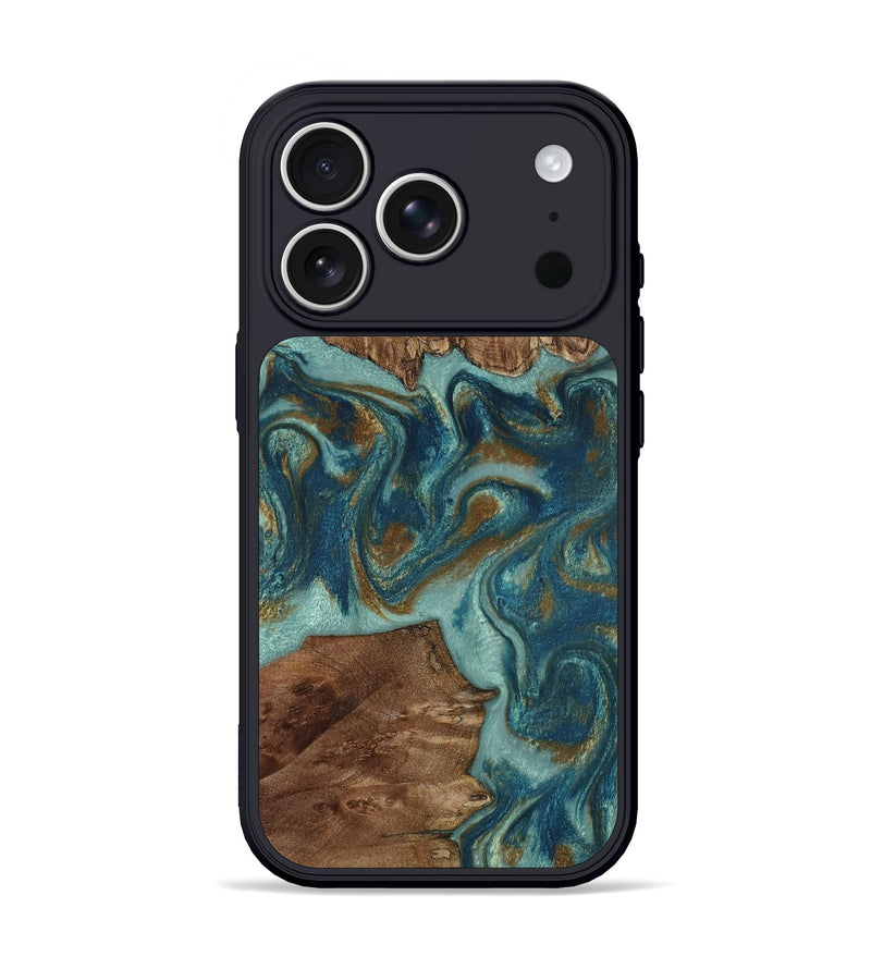 iPhone 17 Pro Wood Phone Case - Delmar (Teal & Gold, 805463)