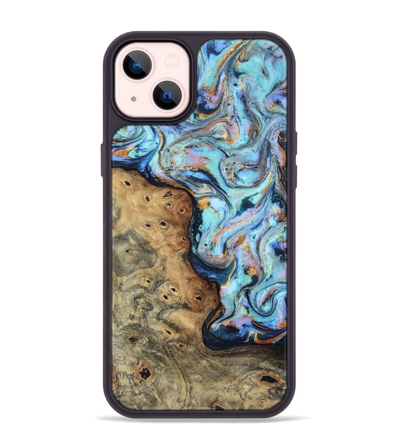 iPhone 14 Plus Wood Phone Case - Arsenio (Teal & Gold, 805464)