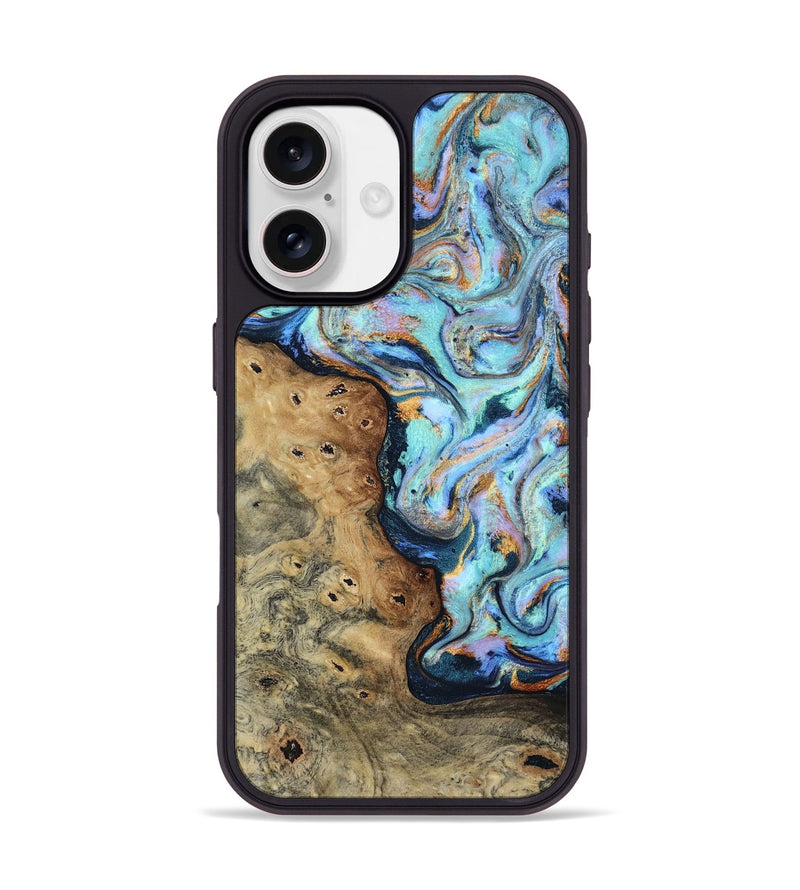 iPhone 17 Wood Phone Case - Arsenio (Teal & Gold, 805464)