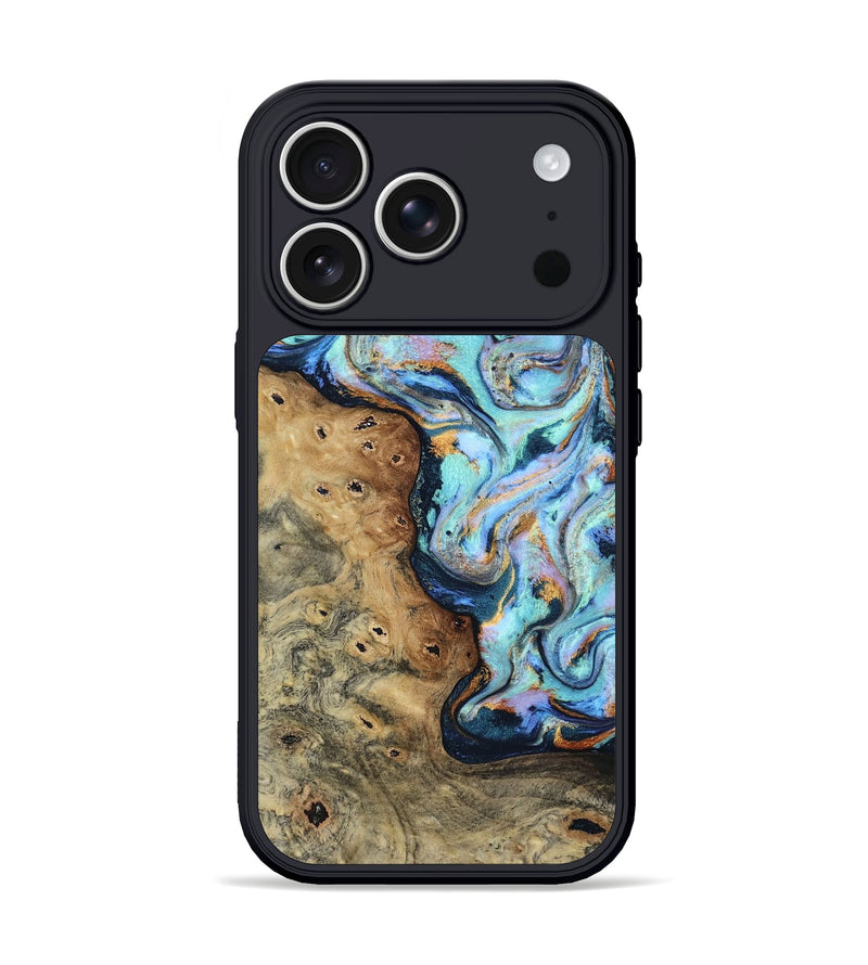 iPhone 17 Pro Wood Phone Case - Arsenio (Teal & Gold, 805464)