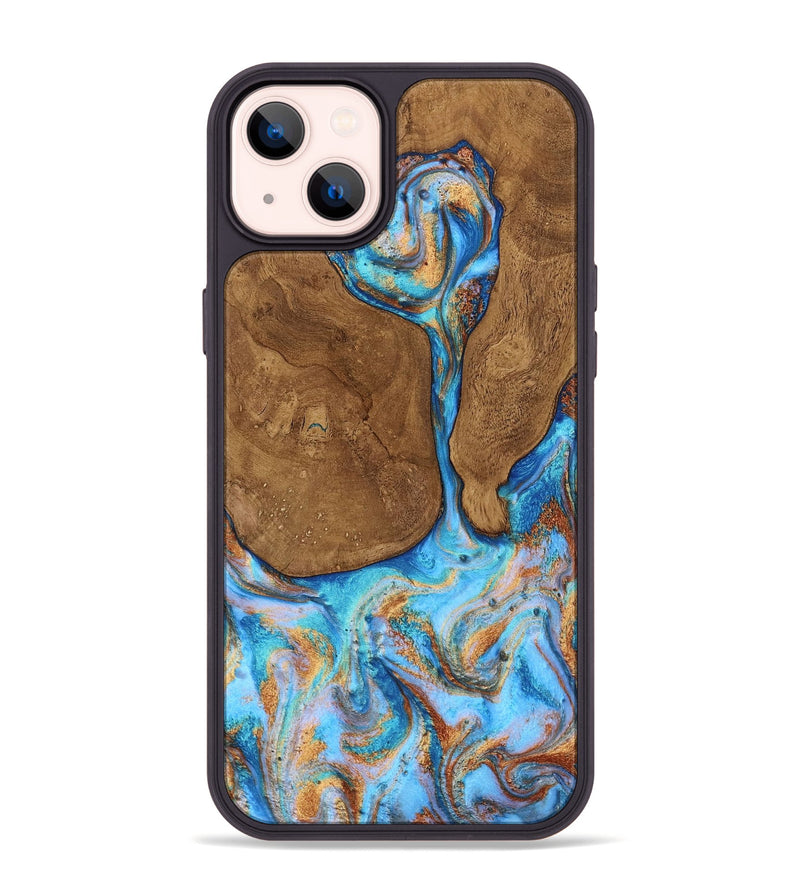 iPhone 14 Plus Wood Phone Case - Emmett (Teal & Gold, 805465)