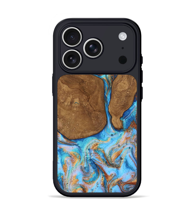 iPhone 17 Pro Wood Phone Case - Emmett (Teal & Gold, 805465)
