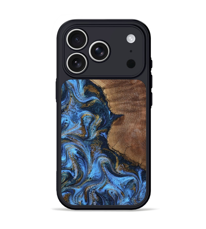 iPhone 17 Pro Wood Phone Case - Melinda (Teal & Gold, 805466)