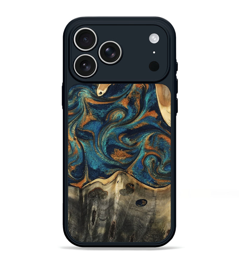 iPhone 17 Pro Max Wood Phone Case - Shawnte (Teal & Gold, 805467)