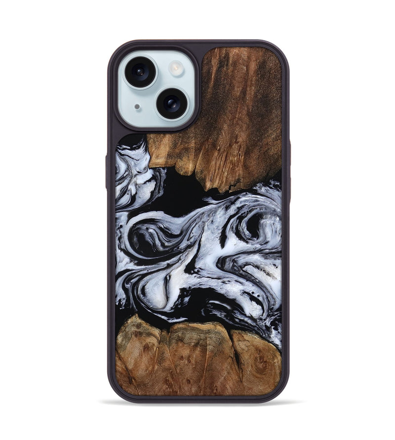iPhone 15 Wood Phone Case - Derek (Black & White, 805477)