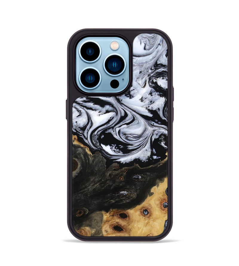 iPhone 14 Pro Wood Phone Case - Shelbi (Black & White, 805479)