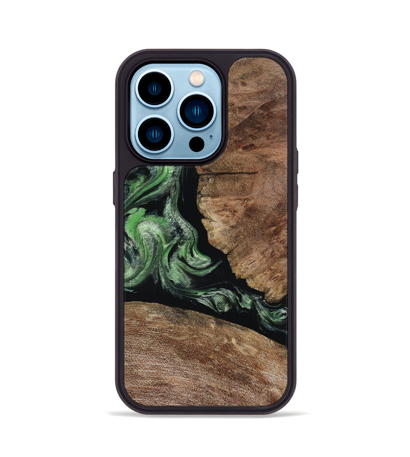 iPhone 14 Pro Wood Phone Case - Damon (Green, 805490)