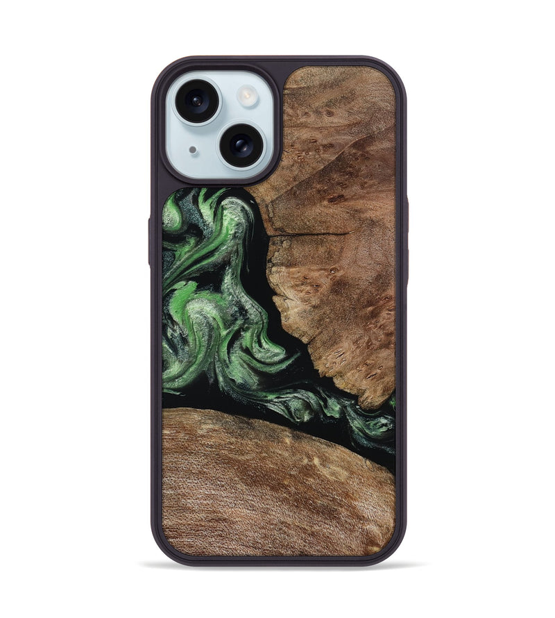 iPhone 15 Wood Phone Case - Damon (Green, 805490)