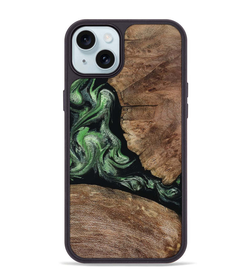 iPhone 15 Plus Wood Phone Case - Damon (Green, 805490)