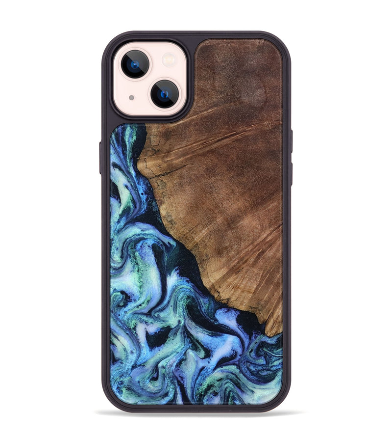 iPhone 14 Plus Wood Phone Case - Leatha (Blue, 805519)