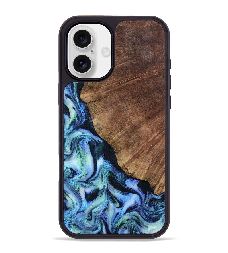 iPhone 16 Plus Wood Phone Case - Leatha (Blue, 805519)