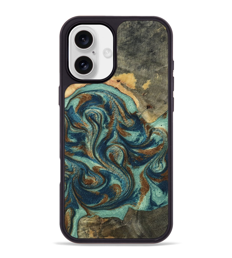 iPhone 16 Plus Wood Phone Case - Smith (Teal & Gold, 805542)