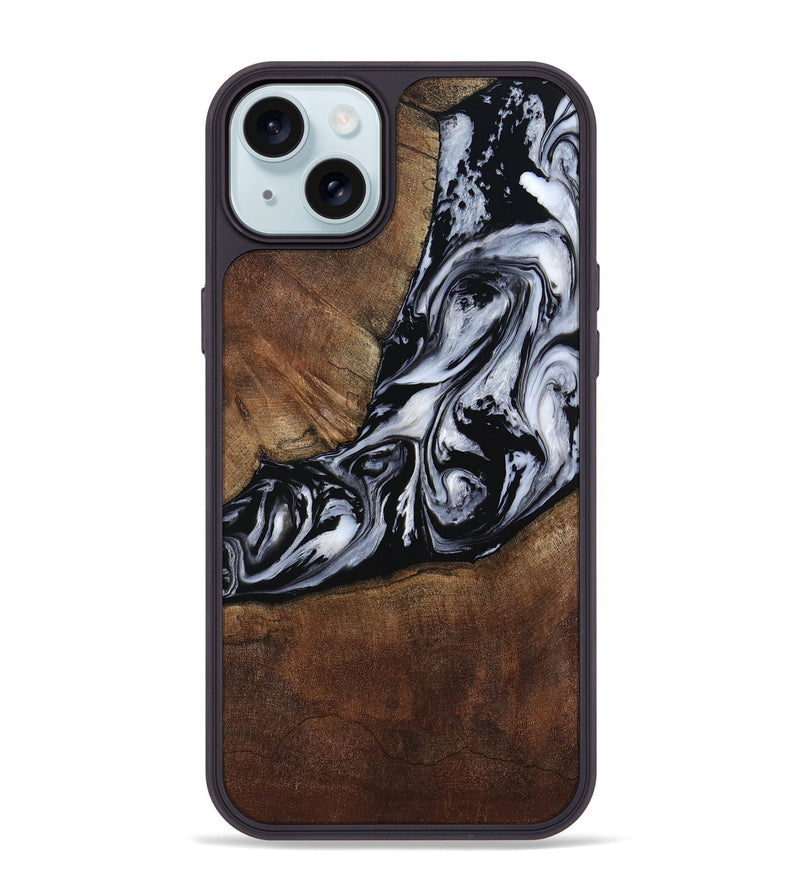 iPhone 15 Plus Wood Phone Case - Jream (Black & White, 805558)