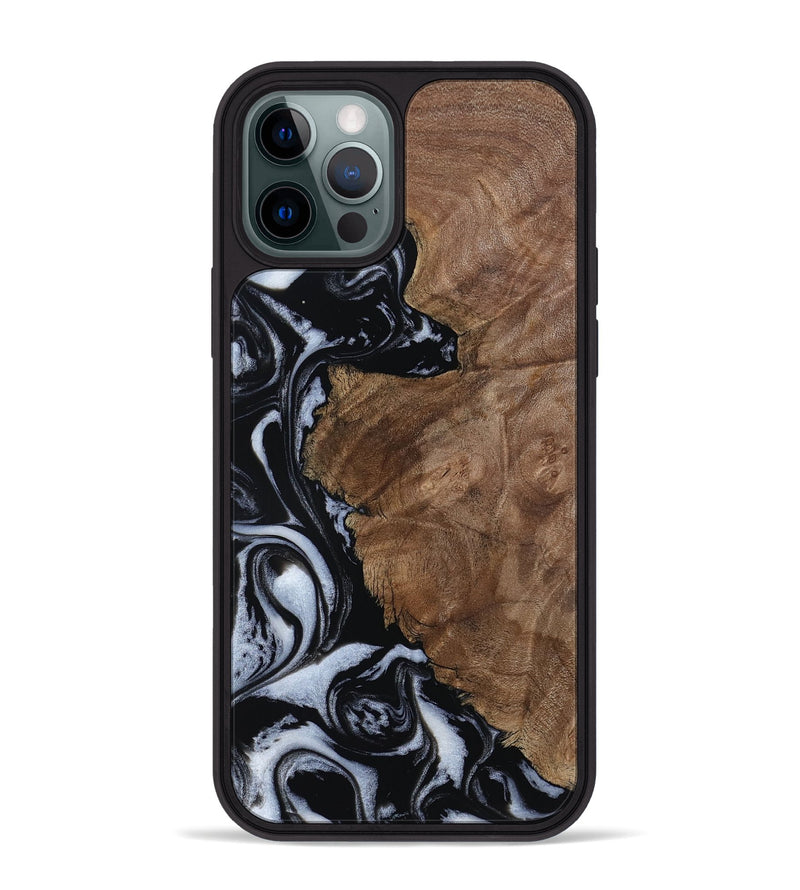 iPhone 12 Pro Max Wood Phone Case - Olivia (Black & White, 805777)