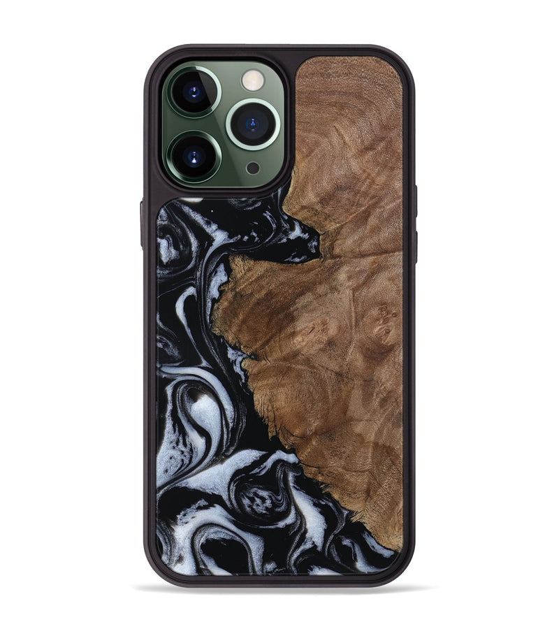 iPhone 13 Pro Max Wood Phone Case - Olivia (Black & White, 805777)