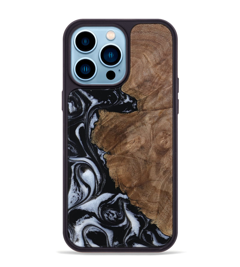 iPhone 14 Pro Max Wood Phone Case - Olivia (Black & White, 805777)