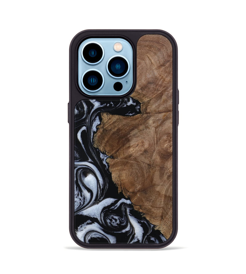 iPhone 14 Pro Wood Phone Case - Olivia (Black & White, 805777)